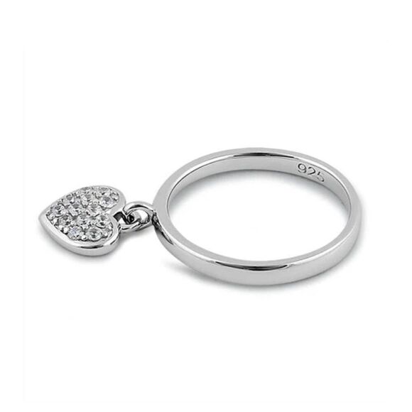 Sterling Silver Dangling Heart CZ Ring New - Picture 4 of 6